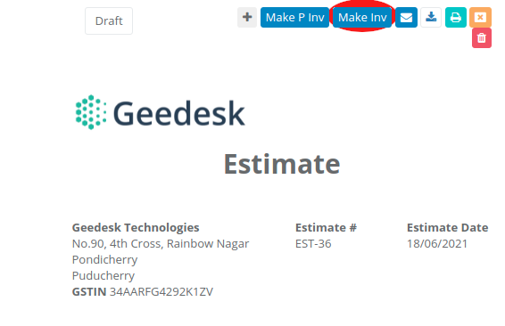 geebooks convert estimates to invoices