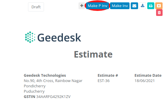 geebooks convert estimates to proforma invoices