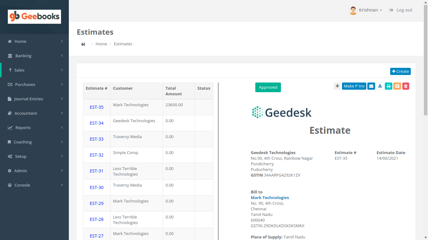 geebooks estimates management