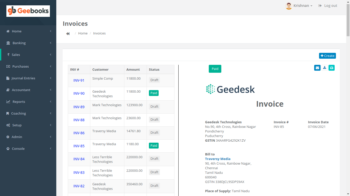 geebooks invoice management